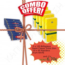 Combo Offer - Φιλτράκια Rizla Swan & Χαρτάκια Drum Blue